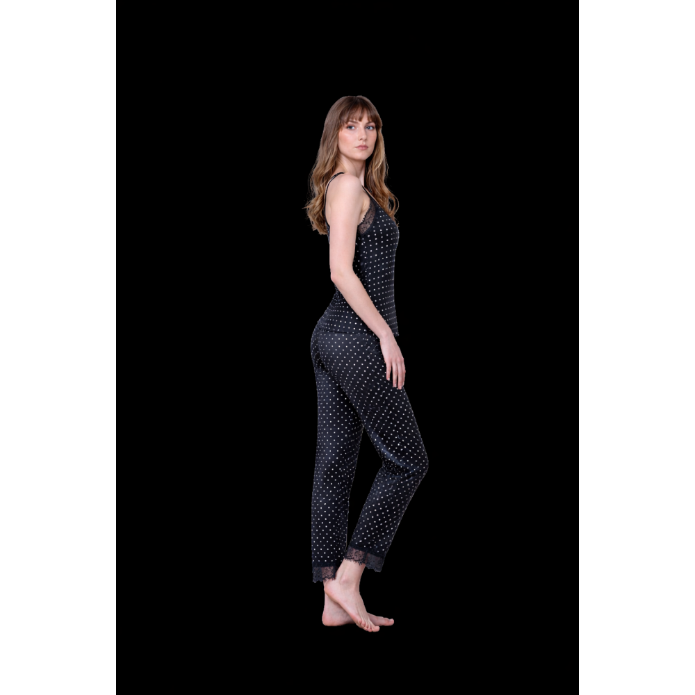 Σατέν Πυζάμα Milena By Paris 009127 κάπρι με λεπτό τιραντάκι ΜΑΥΡΟ