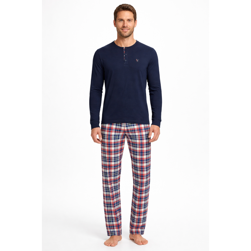 Vamp 13715, Ανδρική Νεανική Βαμβακερή Πυζάμα Vamp με καρό παντελόνι