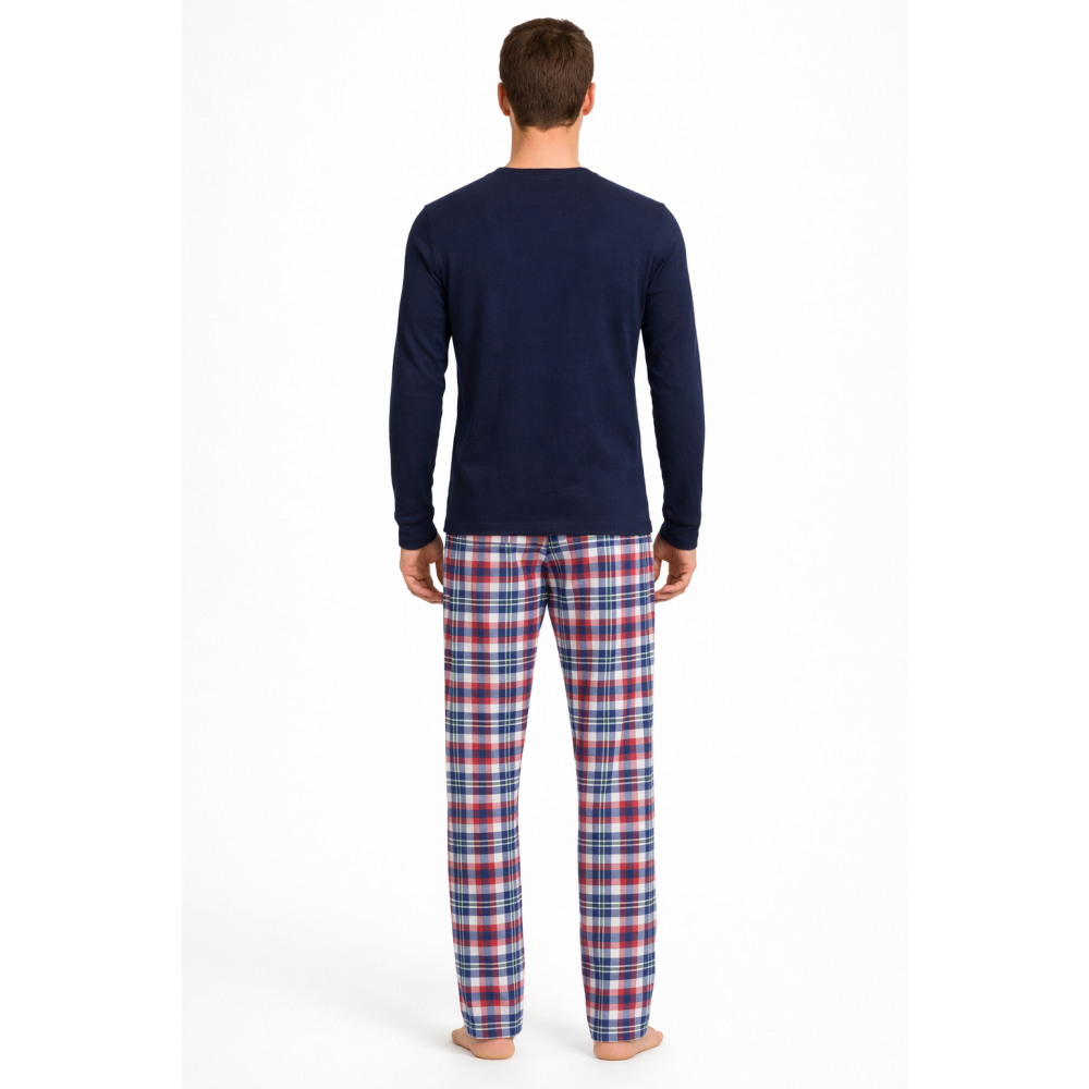 Vamp 13715, Ανδρική Νεανική Βαμβακερή Πυζάμα Vamp με καρό παντελόνι