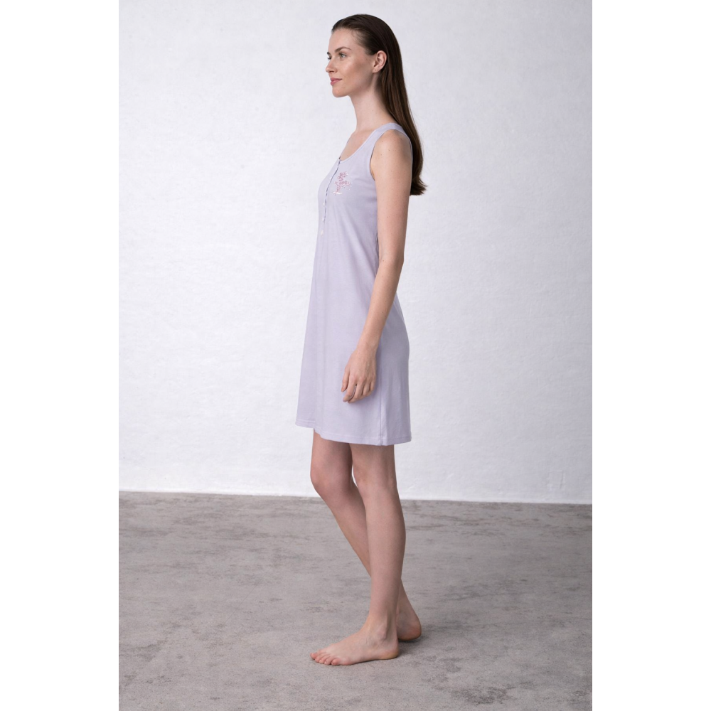 VAMP 16906, Αμάνικο Νυχτικό Βαμβακερό με βαθιά πατιλέτα, ΛΙΛΑ