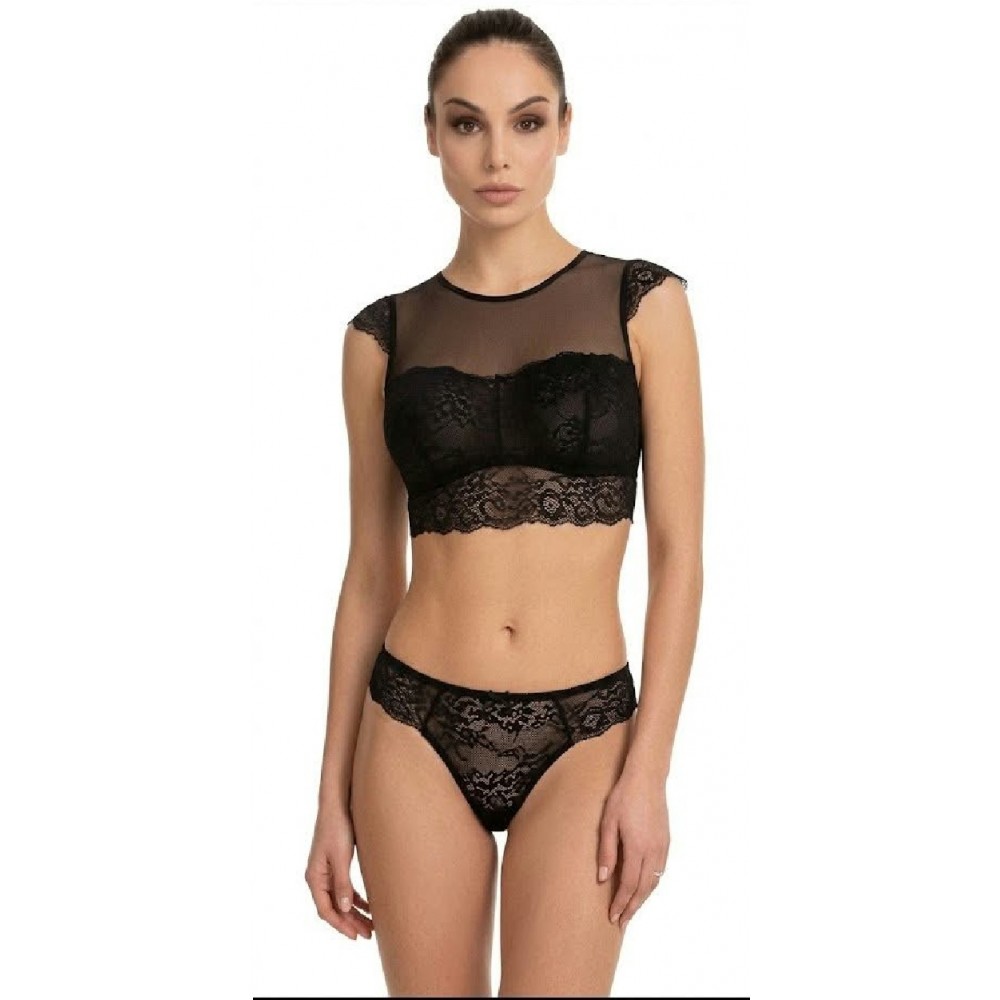 Miss Rosy 9128, Μπούστο από ντελικάτη δαντέλα με υπέροχη πλάτη  χωρίς μπανέλα, ΜΑΥΡΟ