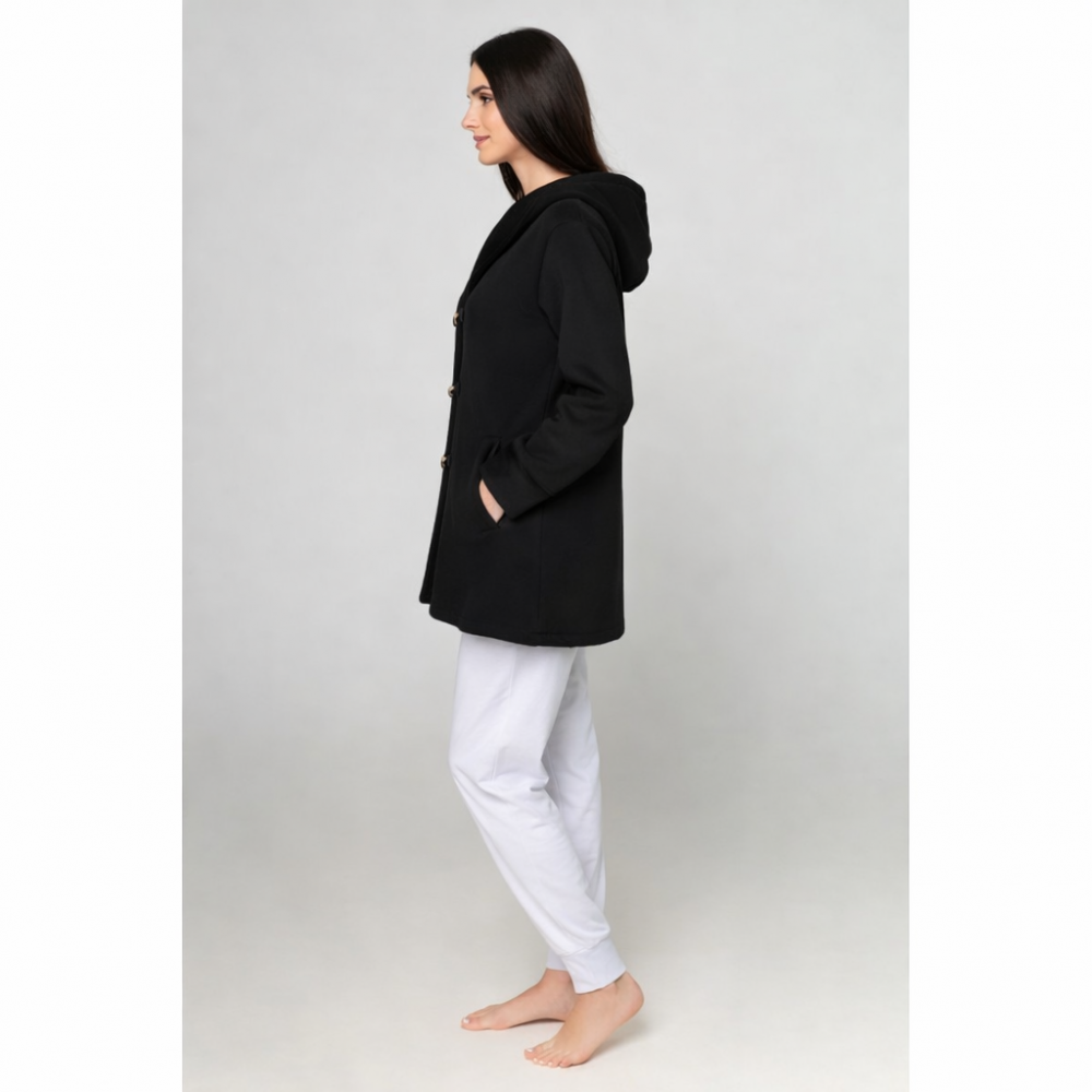 Jeannette 25113,  Ρόμπα ΜONTGOMERY με πλαϊνές τσέπες, ΜΑΥΡΟ