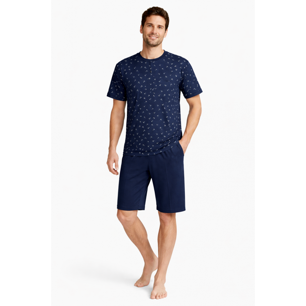 Ανδρική Πυζάμα 3 τεμ. RELAX 2522093, με μακρύ παντελόνι και βερμούδα ΜΠΛΕ