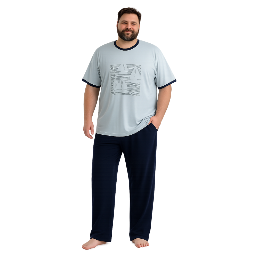 Ανδρική Πυζάμα 3 τεμ. RELAX 2522097 μεγάλα μεγέθη, με μακρύ παντελόνι και βερμούδα ΒΕΡΑΜΑΝ