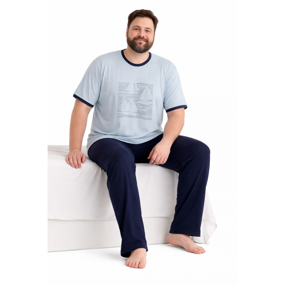 Ανδρική Πυζάμα 3 τεμ. RELAX 2522097 μεγάλα μεγέθη, με μακρύ παντελόνι και βερμούδα ΒΕΡΑΜΑΝ