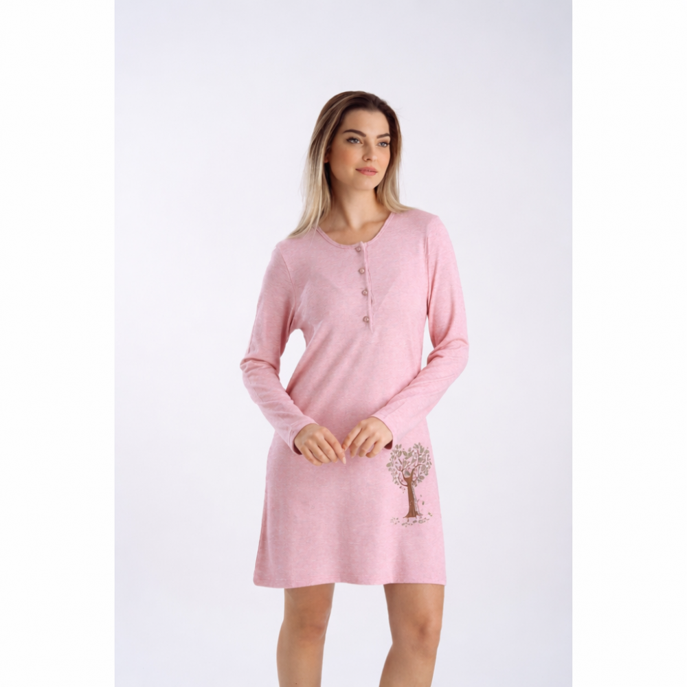 Relax 2823116, Γυναικείο Νυχτικό Βαμβάκι/Rayon, σε πλεκτή ύφανση. με πατιλέτα ΡΟΖ