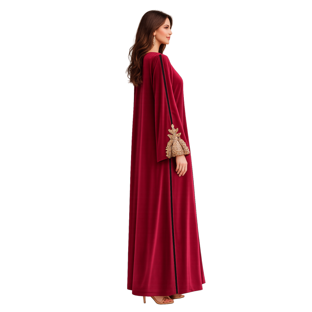 Pen-ky Lingerie 29971D3, Γυναικεία Βελούδινη Μάξι ρόμπα με φερμουάρ, ΜΠΟΡΝΤΟ