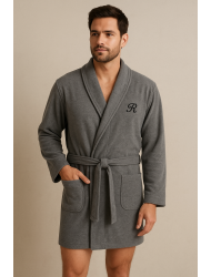 Rafael A3045 Ανδρική Ελαφριά Ρόμπα Midi Σταυρωτή ΓΚΡΙ