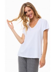 Minerva 90-52165-005, Γυναικείο T-Shirt με "V" λαιμόκοψη από απαλό Μοντάλ και Βαμβάκι, ΑΣΠΡΟ