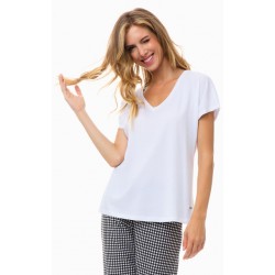 Minerva 90-52165-005, Γυναικείο T-Shirt με "V" λαιμόκοψη από απαλό Μοντάλ και Βαμβάκι, ΑΣΠΡΟ