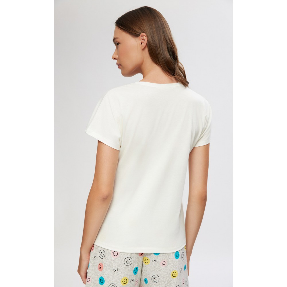 Minerva 90-52165-005, Γυναικείο T-Shirt με "V" λαιμόκοψη από απαλό Μοντάλ και Βαμβάκι, ΑΣΠΡΟ