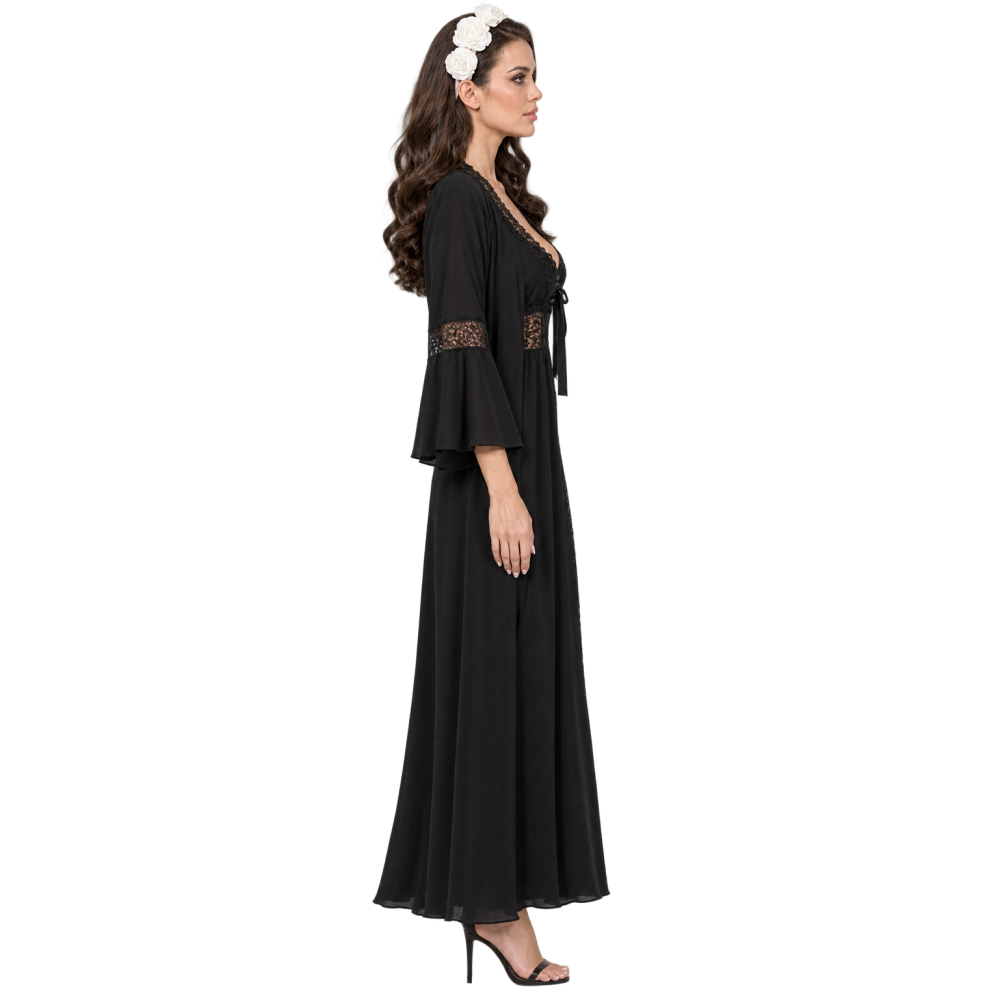 Σετ Νυχτικό και Ρόμπα Μάξι από οργάντζα Miss Rosy 5363/6079, ΜΑΥΡΟ