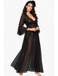 Σετ Νυχτικό και Ρόμπα Μάξι από οργάντζα Miss Rosy 5363/6079, ΜΑΥΡΟ