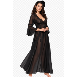 Σετ Νυχτικό και Ρόμπα Μάξι από οργάντζα Miss Rosy 5363/6079, ΜΑΥΡΟ