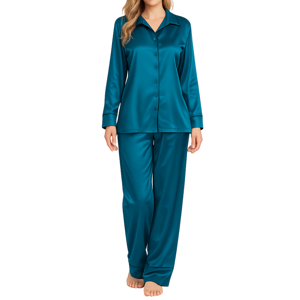 Miss Rosy 6086,  Γυναικεία Σατέν Πυζάμα με κουμπιά, ΠΕΤΡΟΛ