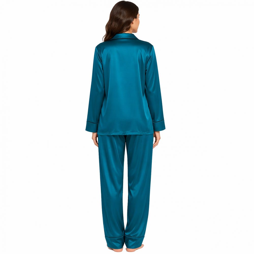 Miss Rosy 6086,  Γυναικεία Σατέν Πυζάμα με κουμπιά, ΠΕΤΡΟΛ