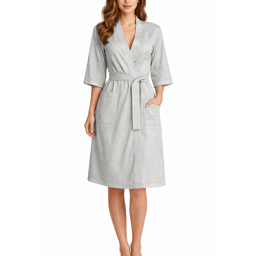 Ρόμπα σταυρωτή βαμβακερή με κοντό μανίκι, Oneira by Vamp 6100, ΓΚΡΙ