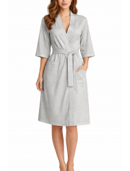 Ρόμπα σταυρωτή βαμβακερή με κοντό μανίκι, Oneira by Vamp 6100, ΓΚΡΙ