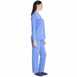 Πυζάμα βαμβακερή κλασσική με κουμπιά και διακοσμητική δαντέλα, σε άνετη γραμμή με  ίσιο παντελι  Jeannette 6171