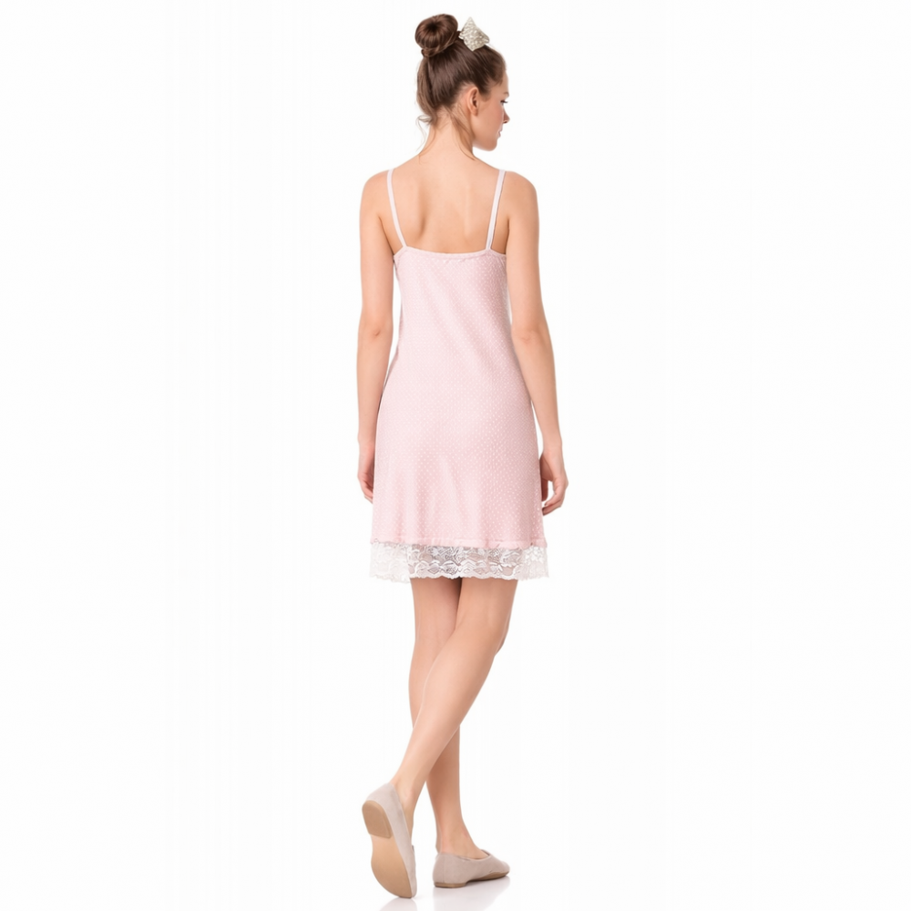 Νυχτικό Vamp 6801 τιραντάκι με μικρό πουά, από micromodal και διακοσμητική δαντέλα στο στήθος, ΡΟΖ ΠΟΥΑ
