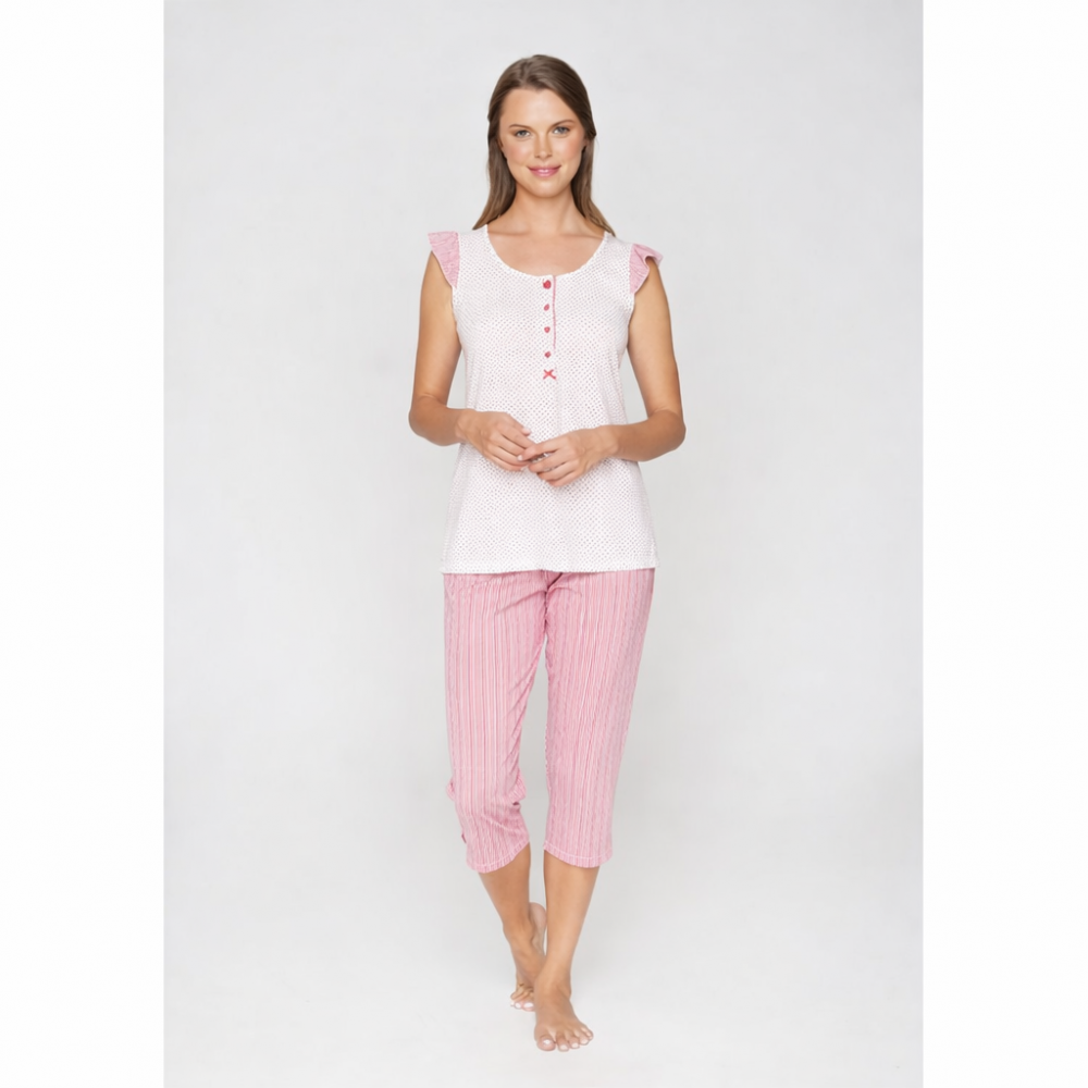 Πυζάμα Capri βαμβακερή Jeannette 7035 σε συνδυασμό ριγέ με πουά
