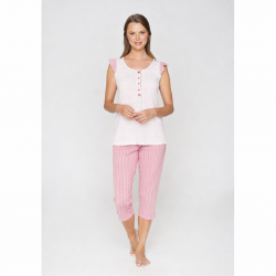 Πυζάμα Capri βαμβακερή Jeannette 7035 σε συνδυασμό ριγέ με πουά