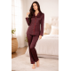Jeannette 7108 Σατέν Πυζάμα Κουμπωτή Εμπριμέ Μπορντό
