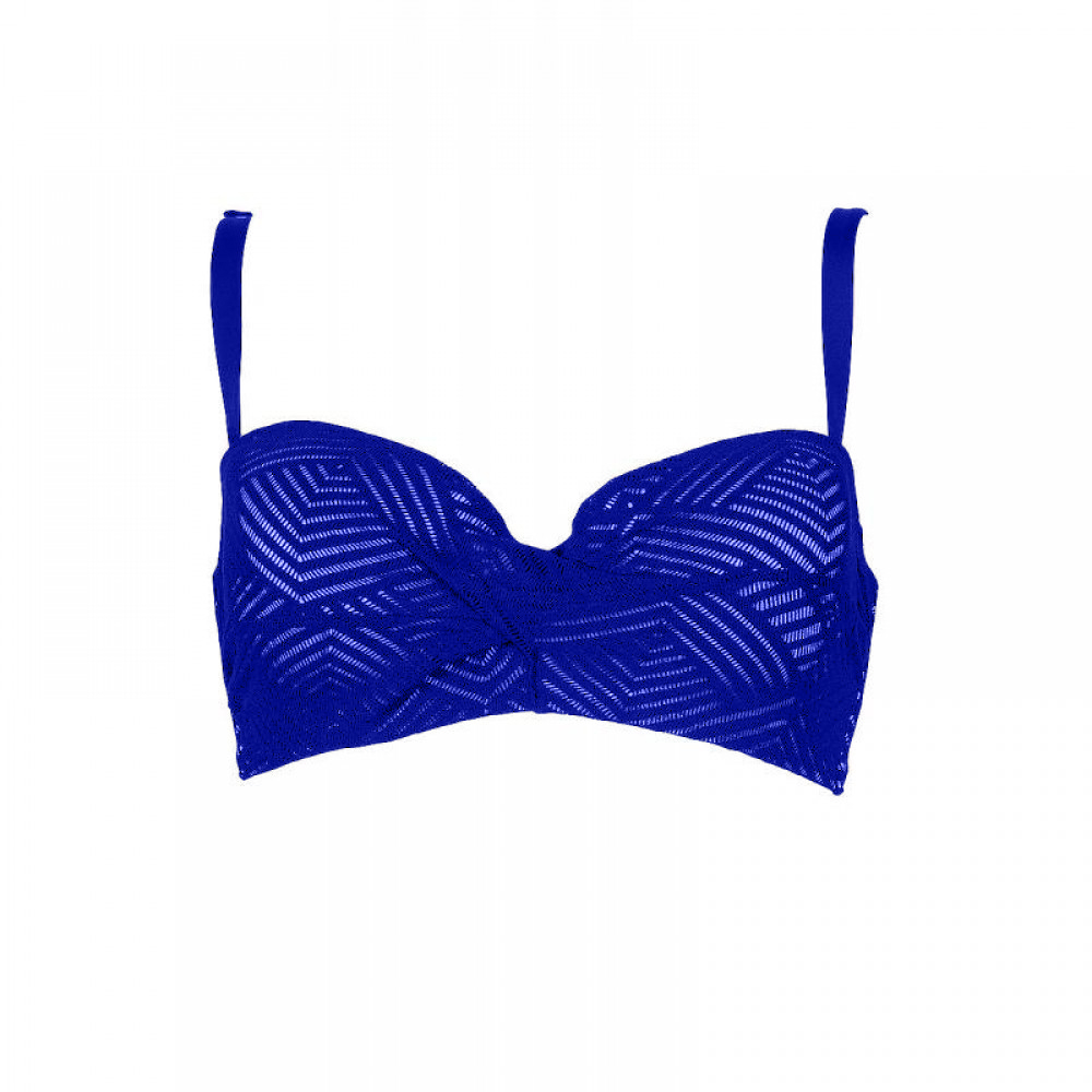Στράπλες Blu4U 836658D, cup  D, με δαντέλα μπλέ σε εκρού φόντο, προφορμαρισμένο με μπανέλα