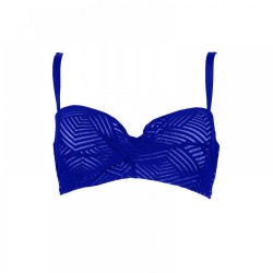 Στράπλες Blu4U 836658D, cup  D, με δαντέλα μπλέ σε εκρού φόντο, προφορμαρισμένο με μπανέλα