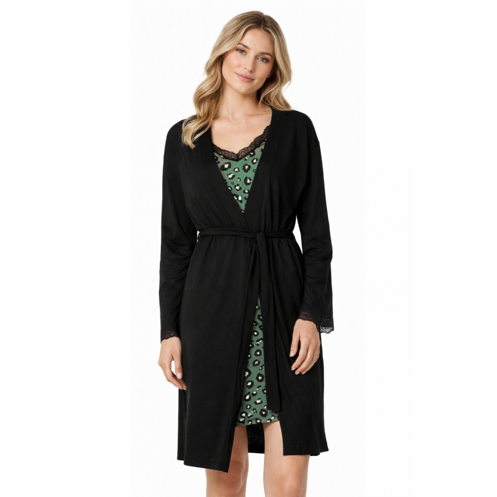 Pink Label W917, Γυναικείο Σετ 2 τεμ. Ρόμπα και Νυχτικό σε animal print