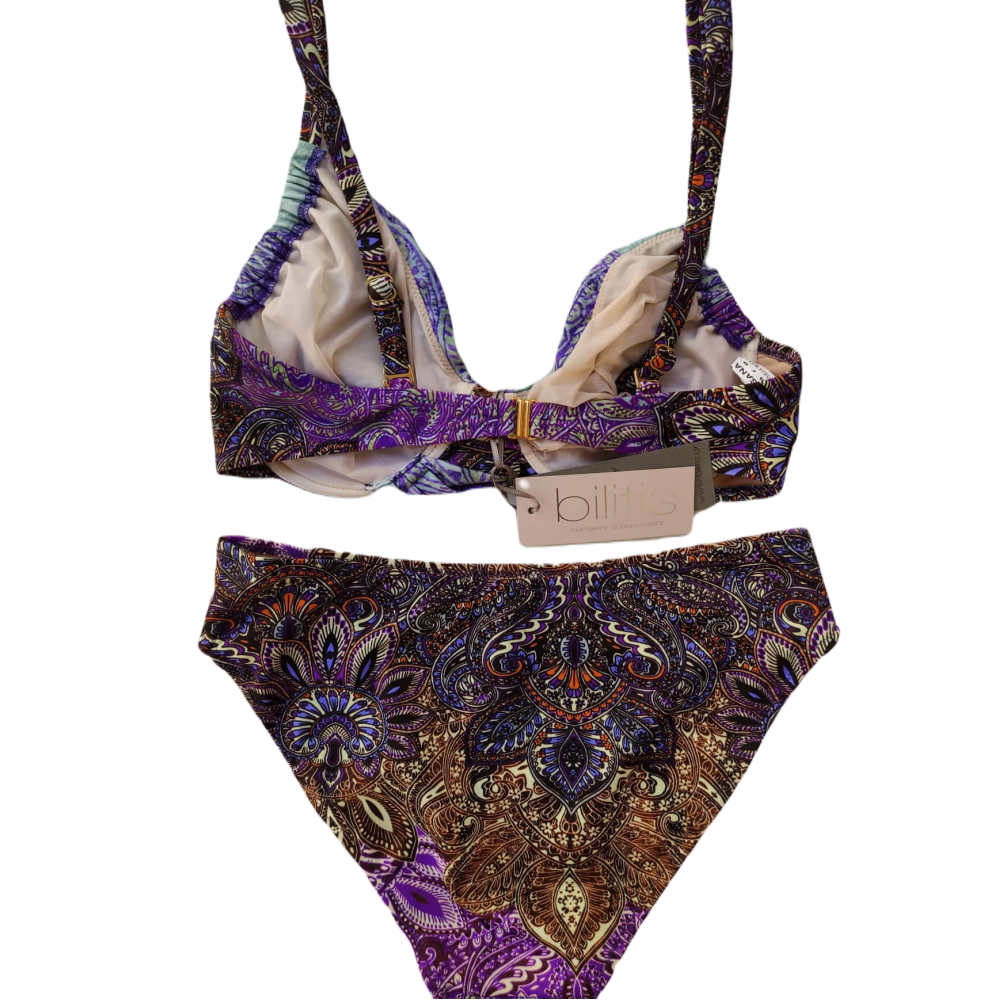 Set Μαγιό Bikini  Bilitis PR028 GOLD PURPLE,  με μπανέλα και χωρίς επένδυση