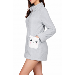 Fleece Ρόμπα με φερμουάρ  Stylosa 26Z434 και δύο τσέπες ΓΚΡΙ