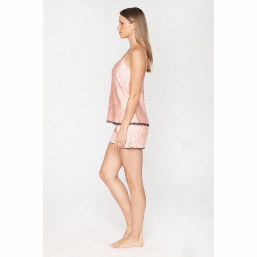 Σατέν BabyDoll  Jeannette 7010 σομόν με μαύρο πουά