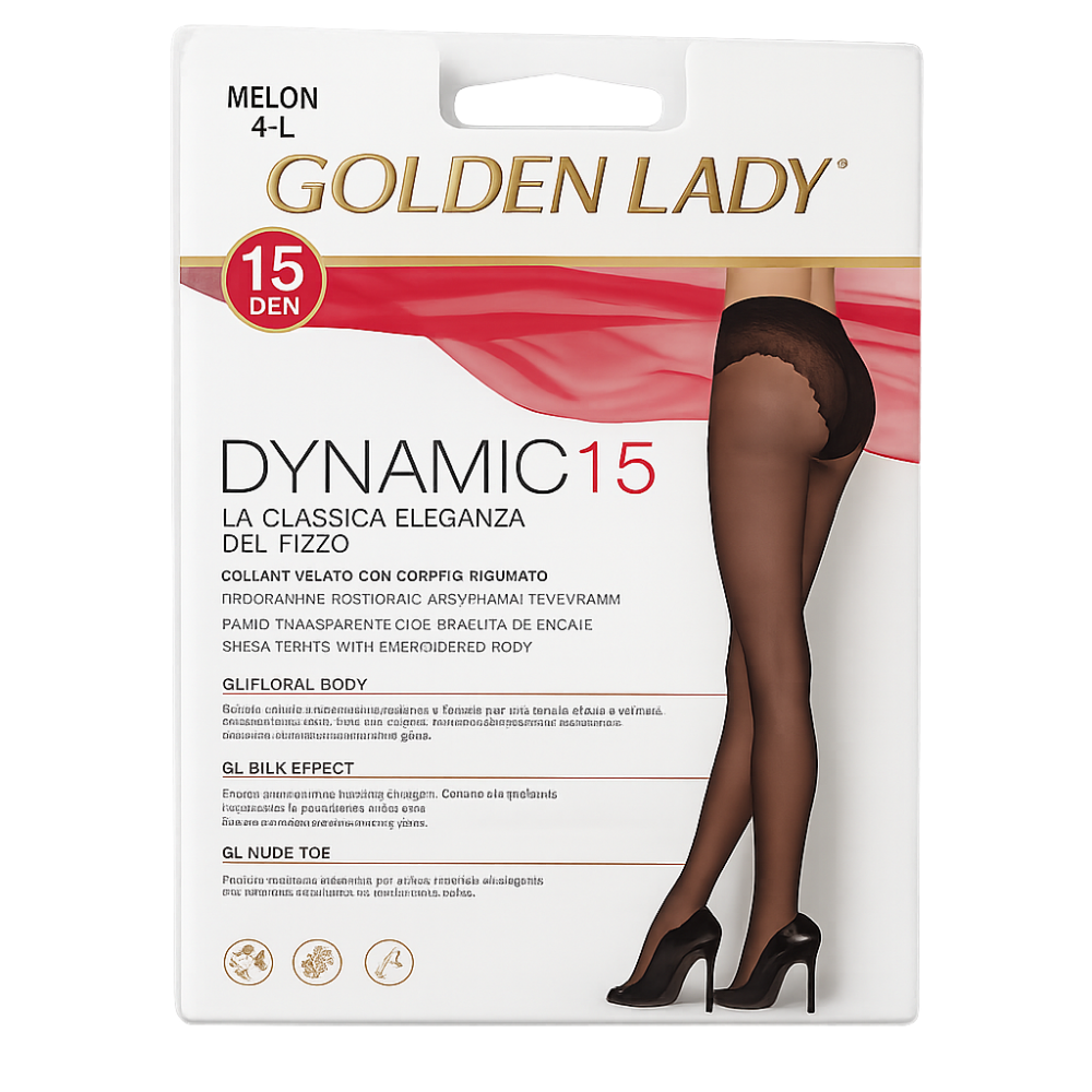 DYNAMIC 15den Golden Lady, Καλσόν ελαστικό με παρτό δαντελένιο κυλοτάκι, MELON