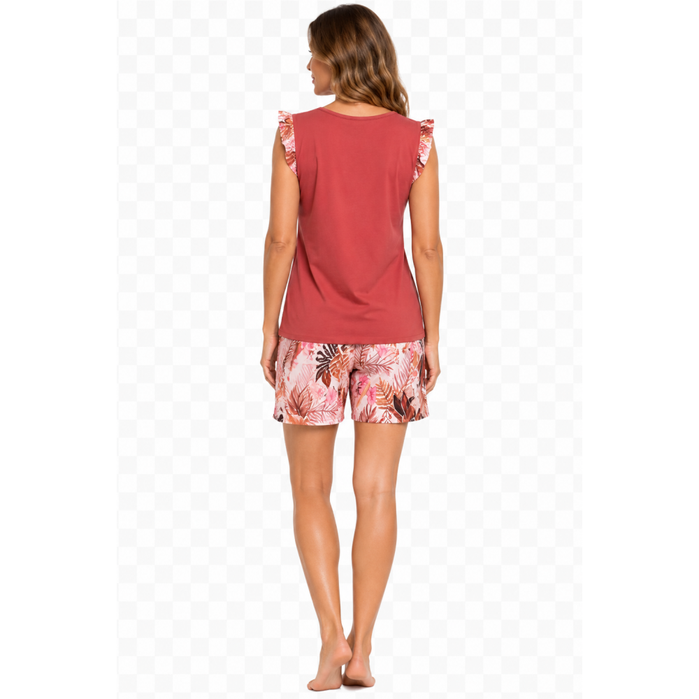 Πυζαμάκι με shorts Pink Label S930 με μονόχρωμο μπλουζάκι και floral παντελόνι