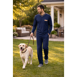 Ανδρική Πυζάμα Rafael A5026, με "V" λαιμόκοψη και μπεζ λεπτομέρειες ΜΠΛΕ ΣΚΟΥΡΟ