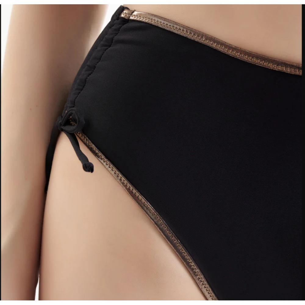 Antigel La Smartissime FBB0619, Γυναικείο Bikini Bottom  Ψηλόμεσο με αυξομείωση και μπρονζέ τελείωμα, ΜΑΥΡΟ