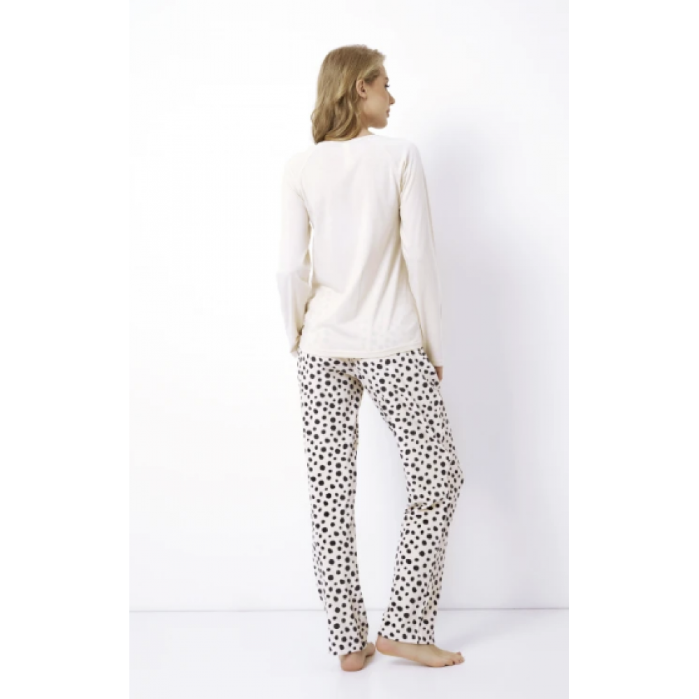 Aruelle Ginger, Γυναικεία Βαμβακερή Πυτζάμα με βελούδινο fleece παντελόνι, ΕΚΡΟΥ