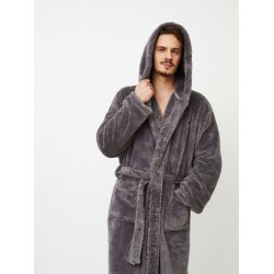 Aruelle, JASON Ανδρική Μακριά Ρόμπα Fleece με κουκούλα, ΓΚΡΙ