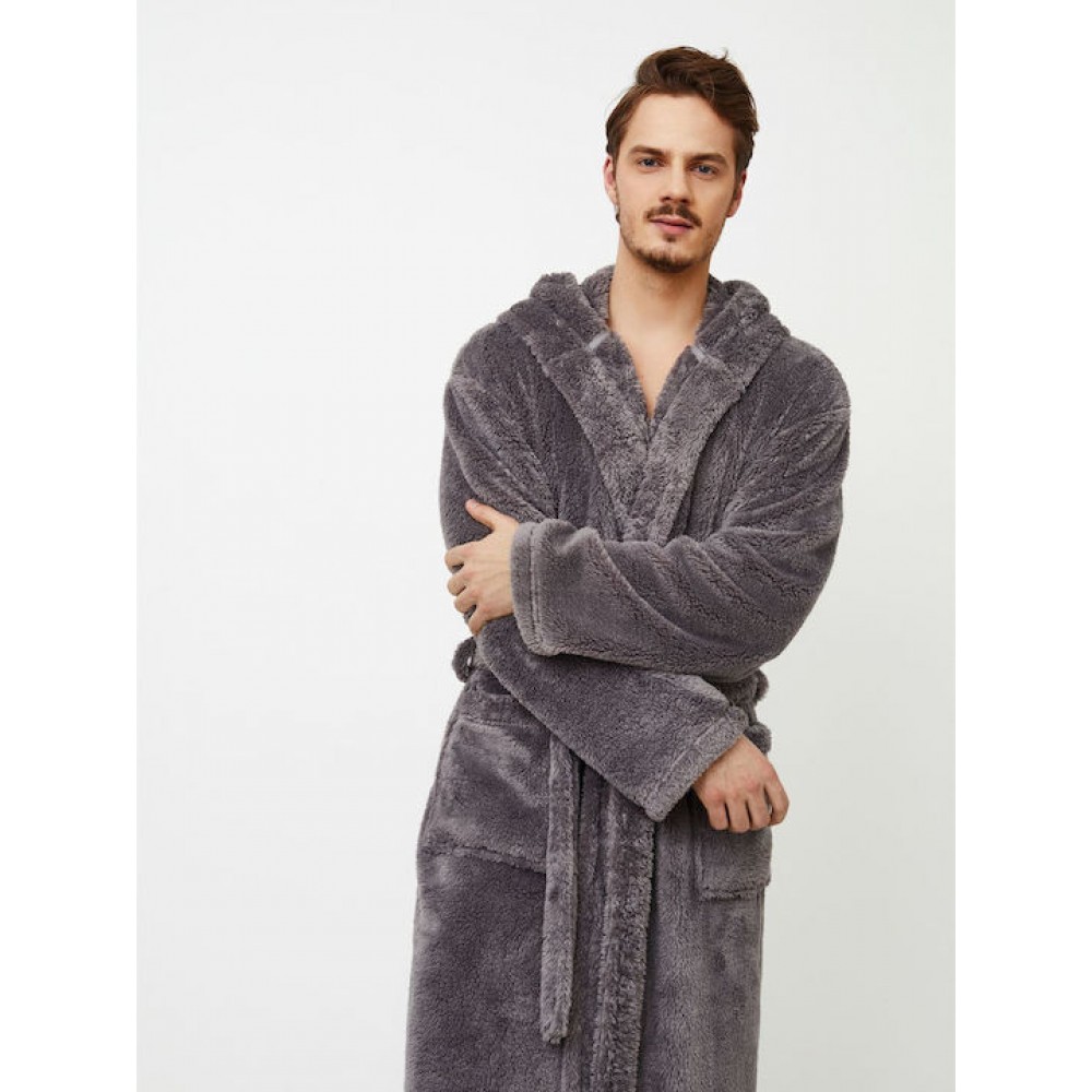 Aruelle, JASON Ανδρική Μακριά Ρόμπα Fleece με κουκούλα, ΓΚΡΙ