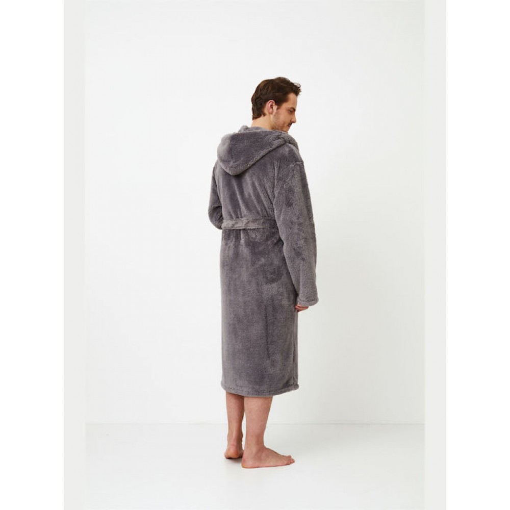 Aruelle, JASON Ανδρική Μακριά Ρόμπα Fleece με κουκούλα, ΓΚΡΙ