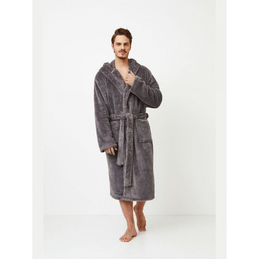 Aruelle, JASON Ανδρική Μακριά Ρόμπα Fleece με κουκούλα, ΓΚΡΙ