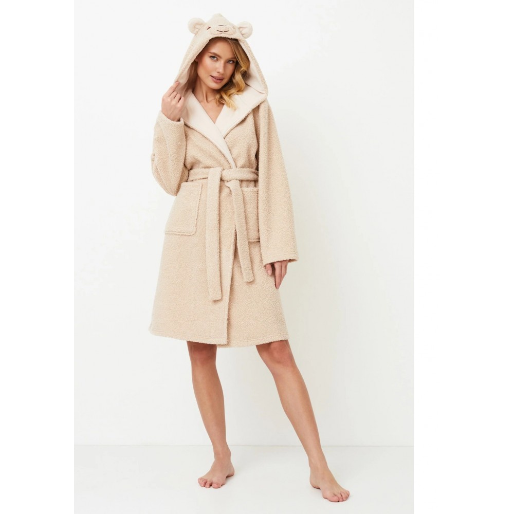 Aruelle "MAGGIE" Γυναικεία Midi Ρόμπα Fleece με κουκούλα, ΜΠΕΖ Aruelle "MAGGIE" Γυναικεία Midi Ρόμπα Fleece με κουκούλα, ΜΠΕΖ