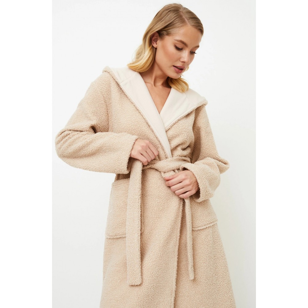 Aruelle "MAGGIE" Γυναικεία Midi Ρόμπα Fleece με κουκούλα, ΜΠΕΖ Aruelle "MAGGIE" Γυναικεία Midi Ρόμπα Fleece με κουκούλα, ΜΠΕΖ
