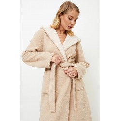 Aruelle "MAGGIE" Γυναικεία Midi Ρόμπα Fleece με κουκούλα, ΜΠΕΖ