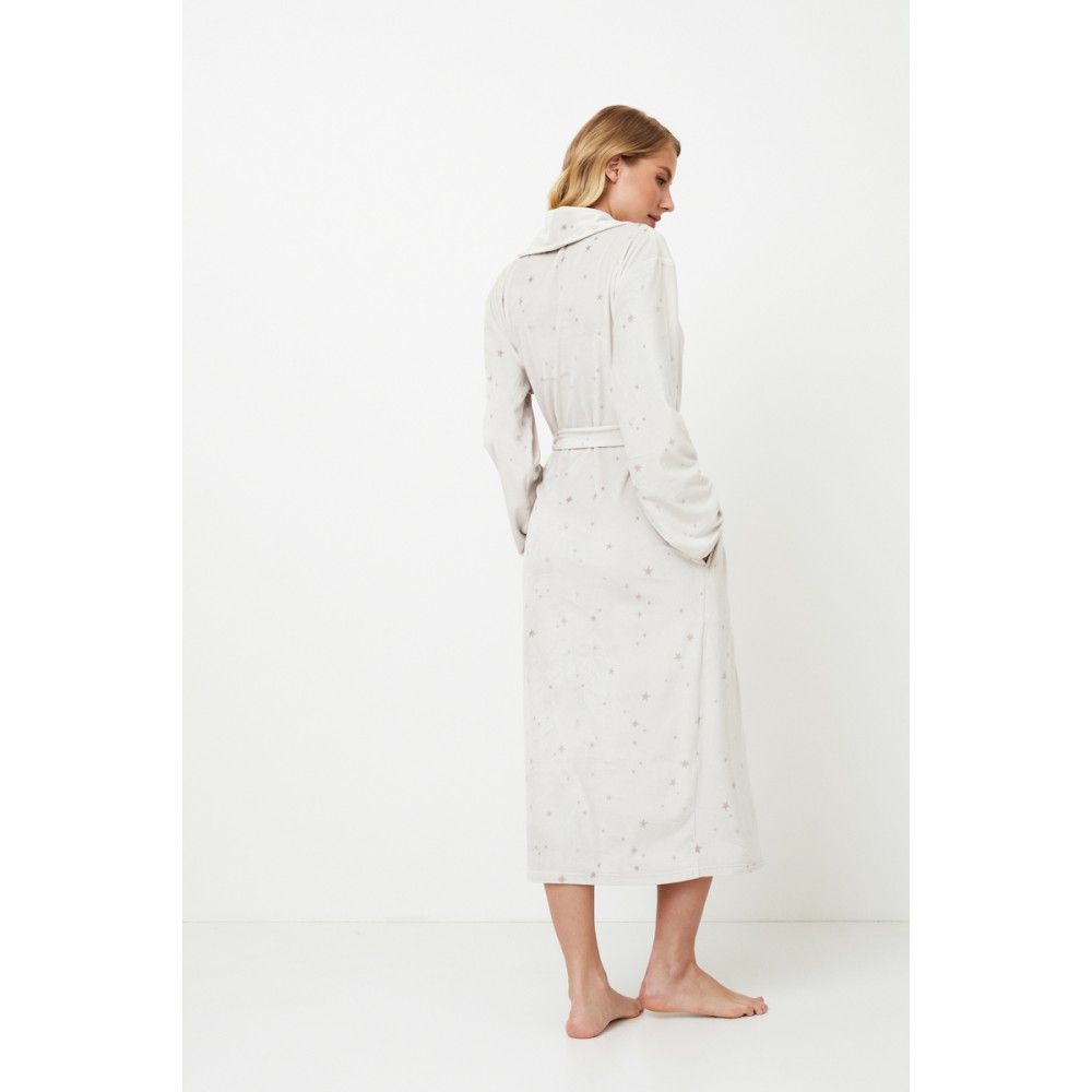 Aruelle Meredith,  Γυναικεία Βελουτέ Μακριά Ρόμπα Σταυρωτή με αστεράκια, ΓΚΡΙ