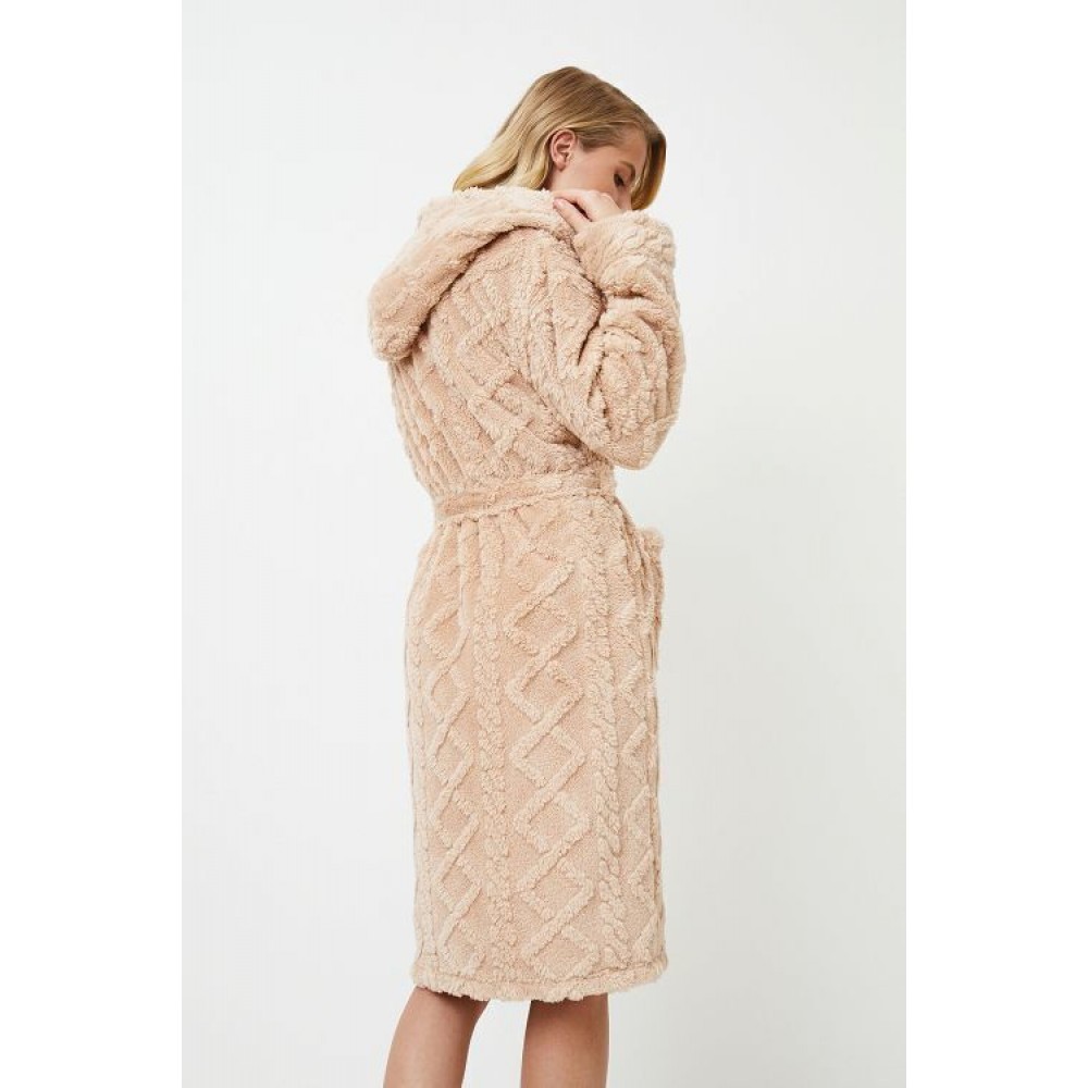 Aruelle ODETTE, Γυναικεία Midi Ρόμπα Fleece  με κουκούλα, σταυρωτή με τσέπες,  ΜΠΕΖ