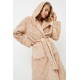 Aruelle ODETTE, Γυναικεία Midi Ρόμπα Fleece  με κουκούλα, σταυρωτή με τσέπες,  ΜΠΕΖ