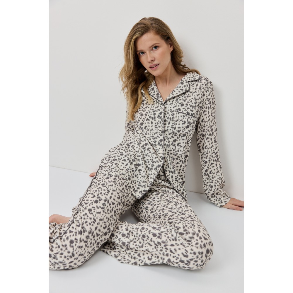 Aruelle, Asha PJ Long Γυναικεία Κουμπωτή Πυζάμα, ANIMAL PRINT