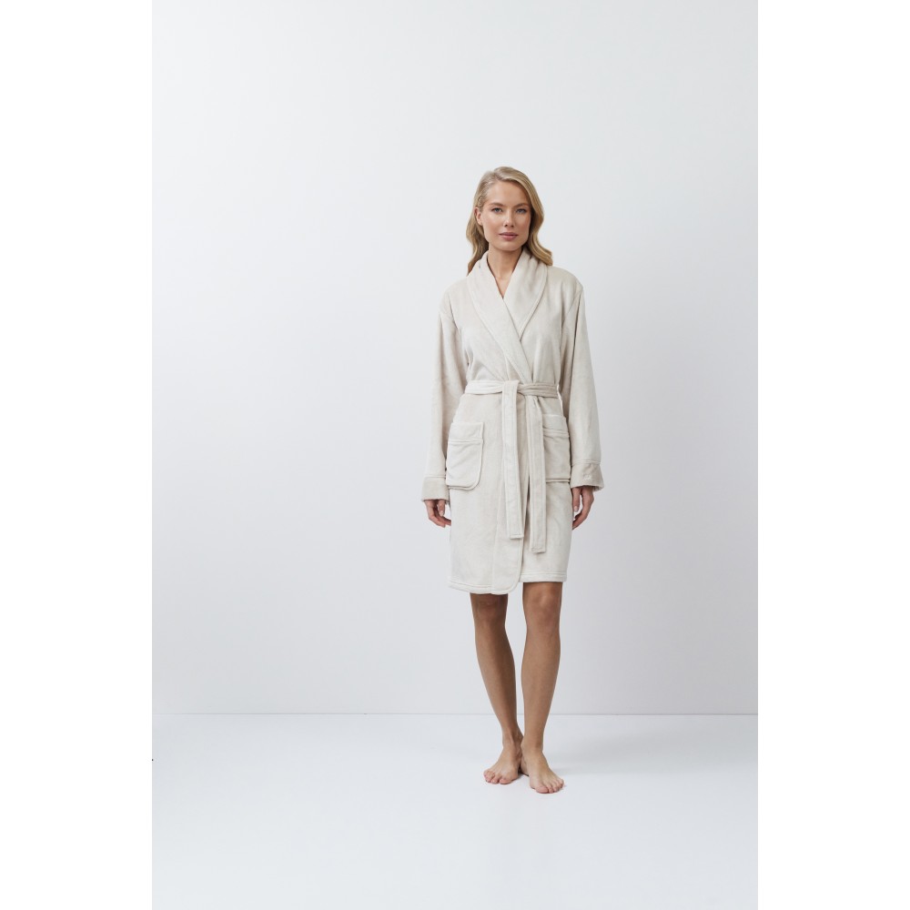 Aruelle "EVA", Γυναικεία Midi Ρόμπα Fleece, σταυρωτή με τσέπες, ΕΚΡΟΥ